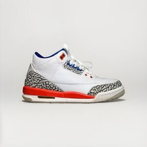 Air Jordan 3 Retro Knicks 6.5Y White Cement Blue Orange 398614-148 Youth Shoes